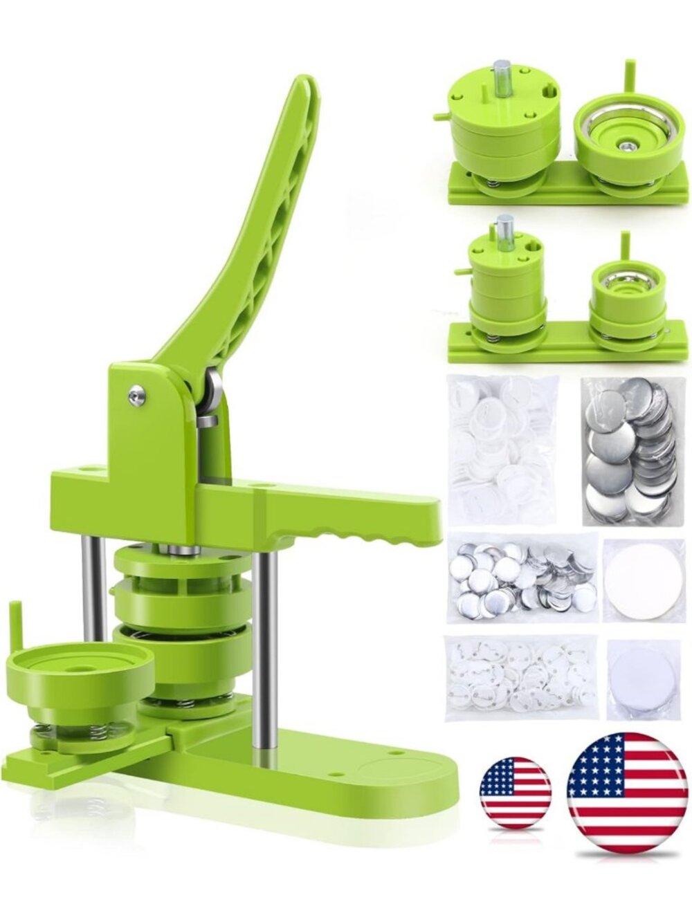 Button Maker Machine - Interchangeable Sizes 1.25" & 2.25", 200 Sets, Badge